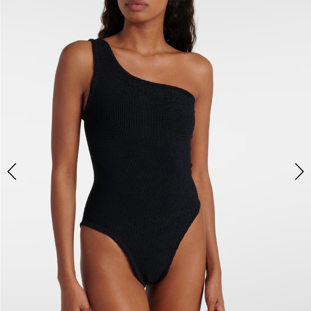 Hunza G one shoulder black one piece swimsuit